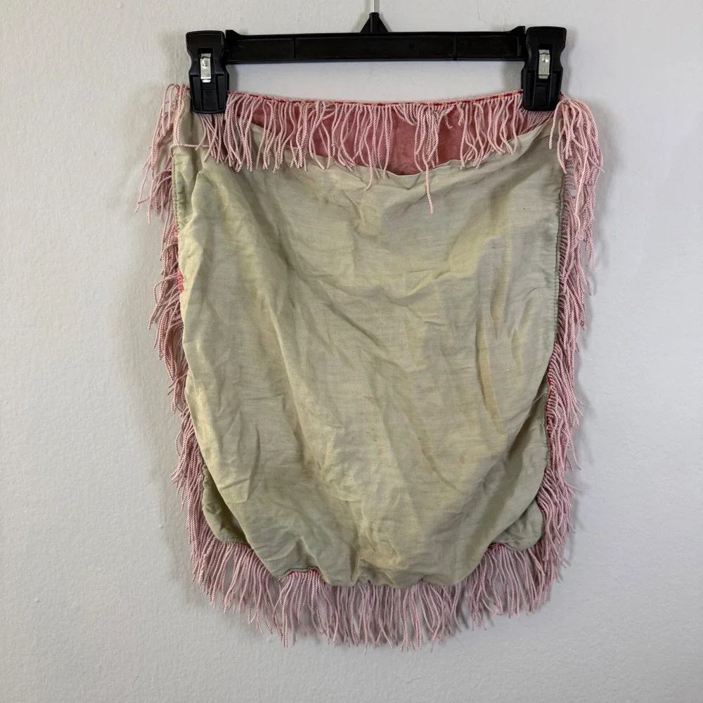 US Army Camp Cooke Souvenir Fabric Panel Pink Fringe Vtg Military Memorabilia